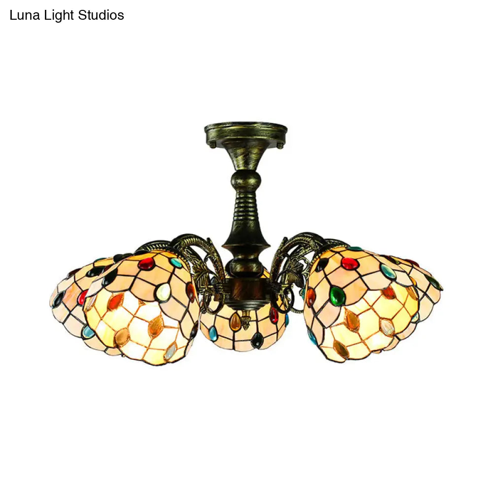 Antique Bronze Stained Glass Pendant Lighting: Leaf/Peacock Tail/Flower Tiffany Style 3/5 Lights