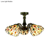 Antique Bronze Stained Glass Pendant Lighting: Leaf/Peacock Tail/Flower Tiffany Style 3/5 Lights