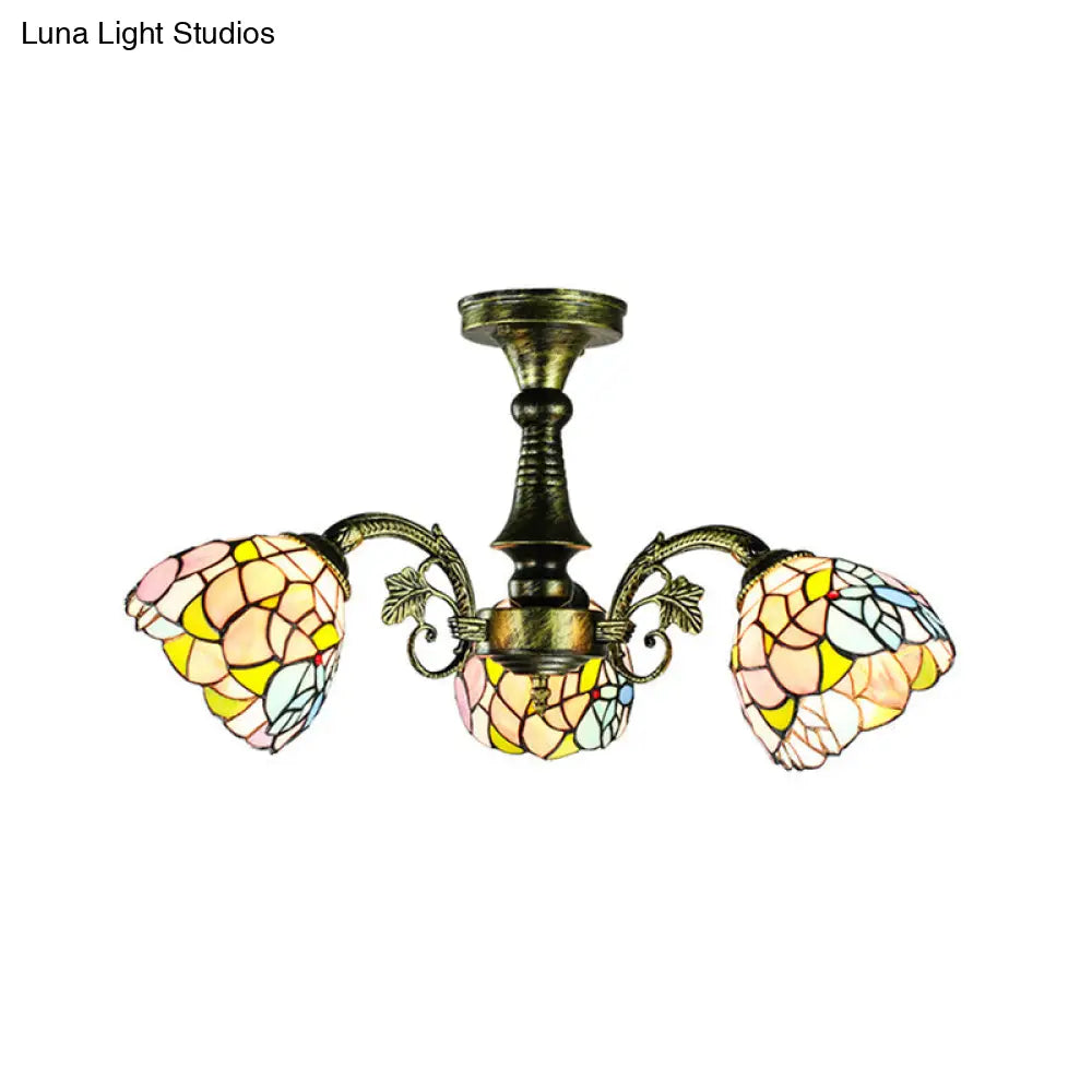 Antique Bronze Stained Glass Pendant Lighting: Leaf/Peacock Tail/Flower Tiffany Style 3/5 Lights