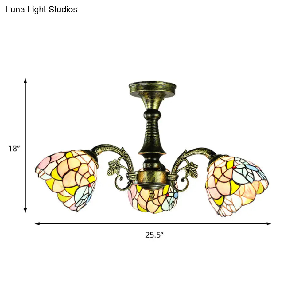 Antique Bronze Stained Glass Pendant Lighting: Leaf/Peacock Tail/Flower Tiffany Style 3/5 Lights
