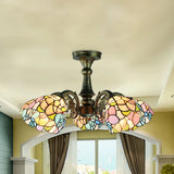 Antique Bronze Stained Glass Pendant Lighting: Leaf/Peacock Tail/Flower Tiffany Style 3/5 Lights 5
