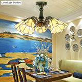 Antique Bronze Stained Glass Pendant Lighting: Leaf/Peacock Tail/Flower Tiffany Style 3/5 Lights
