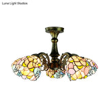 Antique Bronze Stained Glass Pendant Lighting: Leaf/Peacock Tail/Flower Tiffany Style 3/5 Lights