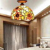 Antique Bronze Tiffany Style Art Glass Semi Flushmount Light With 2 Dome Lights For Corridor /