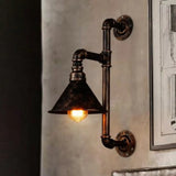 Antique Bronze Wall Lamp With Industrial Conical Design And 1 Head Iron Mount