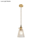 Antique Clear Glass Hanging Brass Pendant Light Fixture With Lattice/Grid Design - Ideal For Dining
