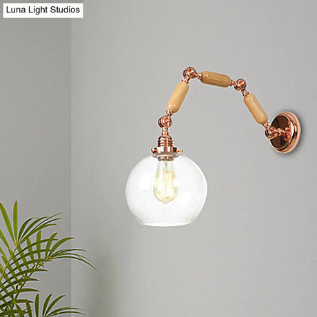 Antique Clear Glass Rose Gold Wall Light With Extendable Arm - Globe Living Room Sconce