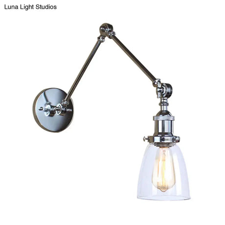 Antique Clear Glass Tapered Beside Sconce Light Fixture - 1 Swing Arm Wall Lamp (Black/Silver/Brass)