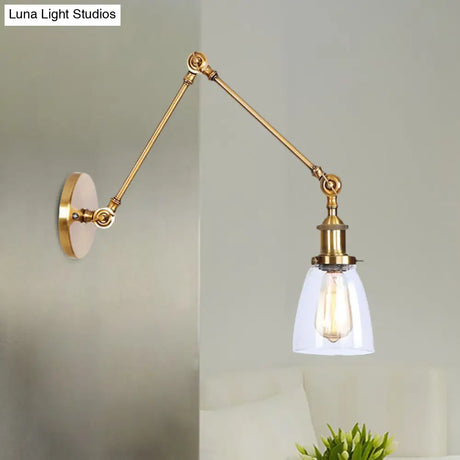 Antique Clear Glass Tapered Beside Sconce Light Fixture - 1 Swing Arm Wall Lamp (Black/Silver/Brass)