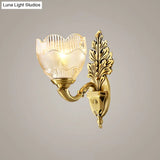 Antique Clear Ribbed Glass Flower Bud Wall Sconce With Gold Finish - Elegant Lighting Idea