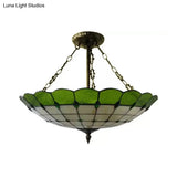 Antique Copper Tiffany Style Bedroom Ceiling Light - 4-Light Domed Semi Flush Mount With Glass