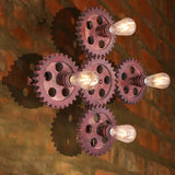 Antique Dark Rust Wrought Iron Sconce Lamp - 4 Lights Gear Wall Lighting For Restaurants