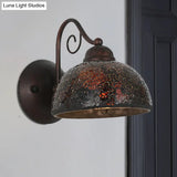 Antique Dome Sconce Lamp - Single Bulb Metal Curvy Arm Wall Lighting In Rust