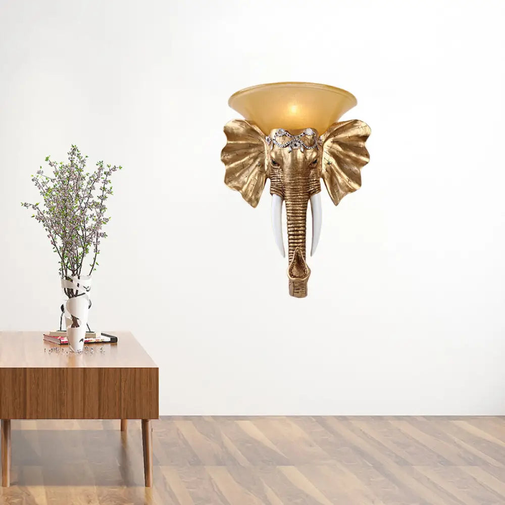 Antique Elephant Living Room Wall Sconce Light - Resin Gold Finish 1 13/16 Wide / 16