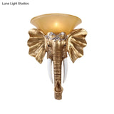 Antique Elephant Living Room Wall Sconce Light - Resin Gold Finish 1 13/16 Wide