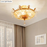 Antique Gold Crystal Flush Mount Ceiling Light With Elegant Draping