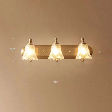 Antique Gold Floral Vanity Lighting - Semi-Opaque Glass Bathroom Wall Light Fixture 3 /