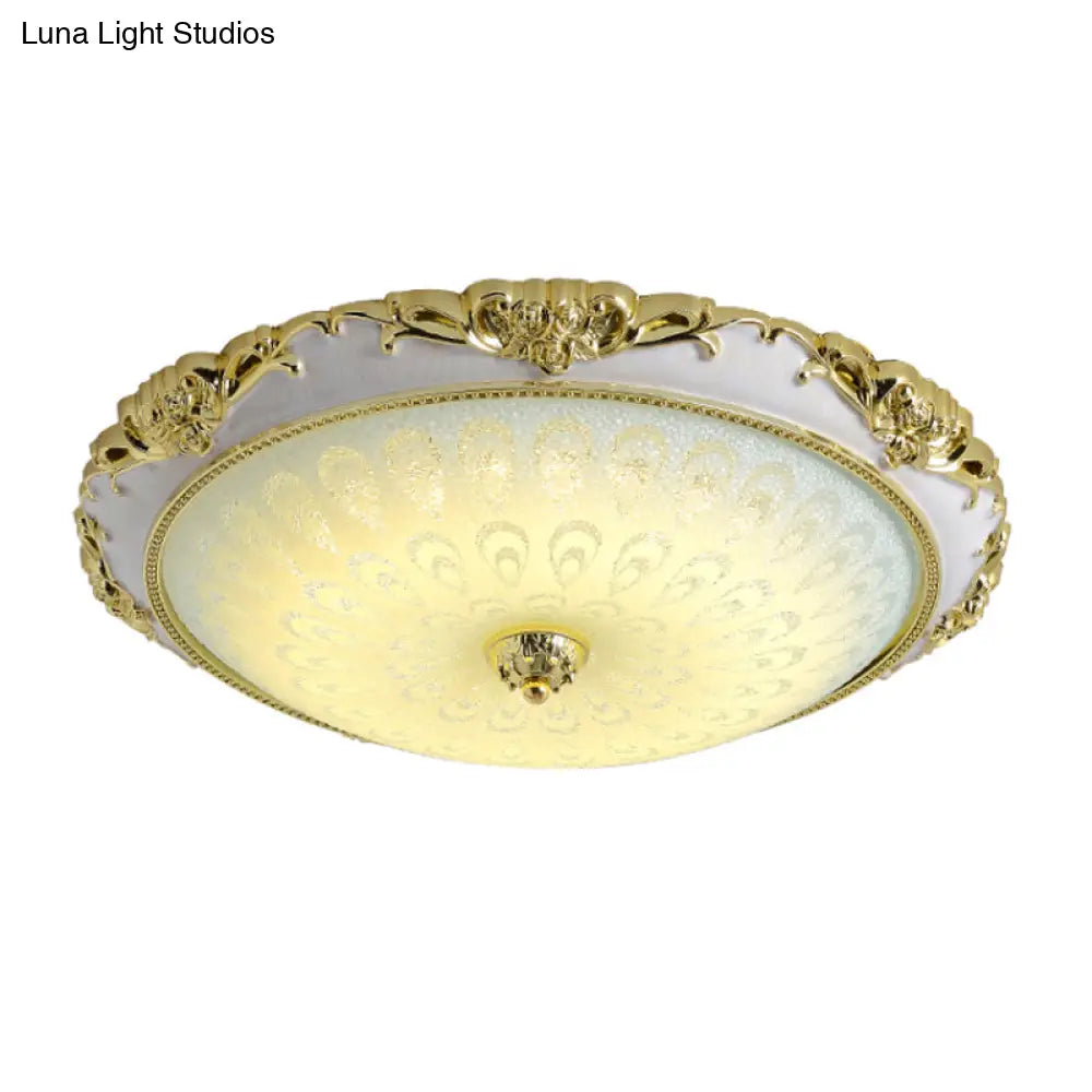 Antique Gold Flushmount Led Ceiling Lamp For Bedroom - Opal Glass With 3 Size Options