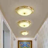 Antique Gold Flushmount Led Ceiling Lamp For Bedroom - Opal Glass With 3 Size Options
