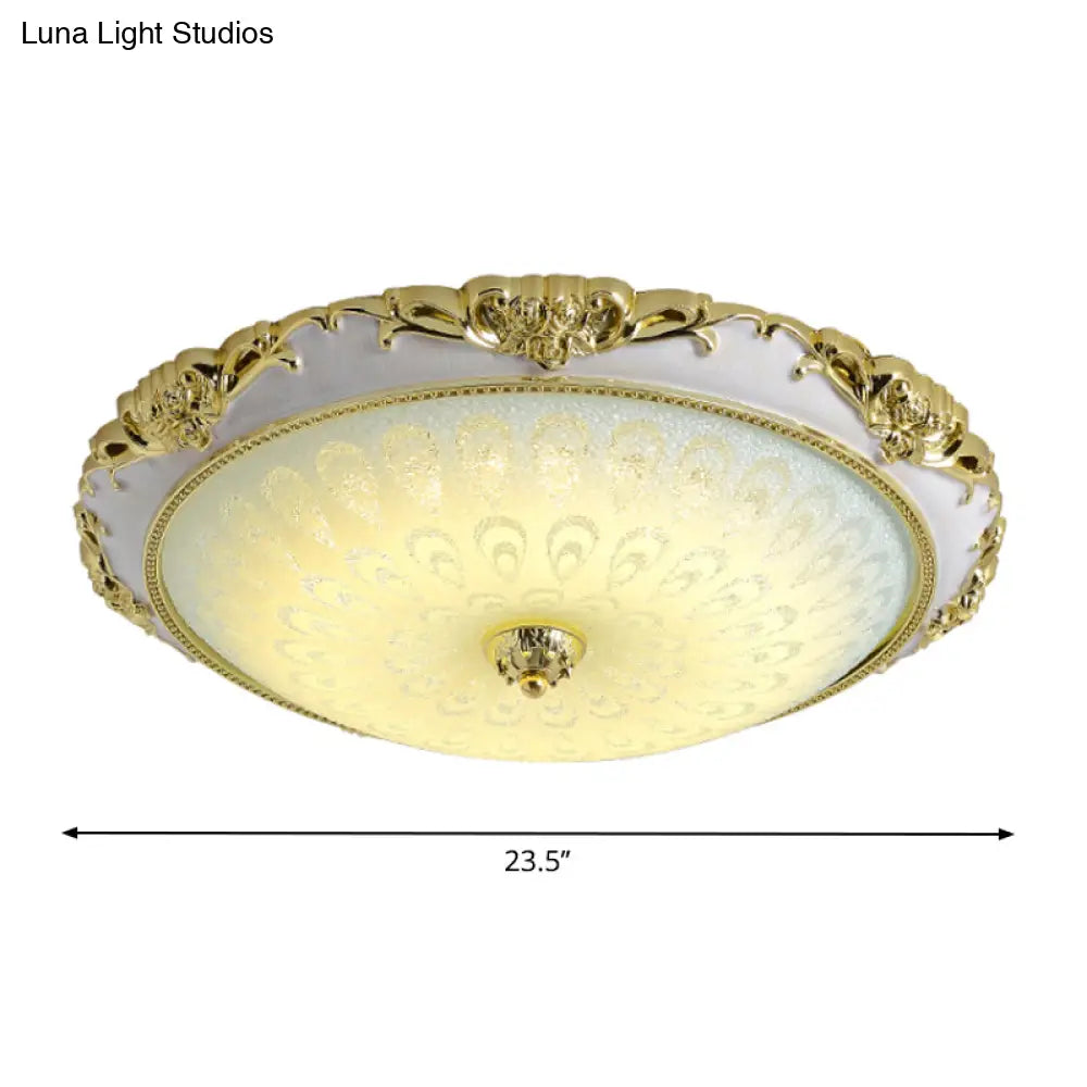 Antique Gold Flushmount Led Ceiling Lamp For Bedroom - Opal Glass With 3 Size Options
