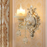 Antique Gold Jade Floral Wall Light With Crystal Accent - Elegant Living Room Lighting Fixture 1 / C