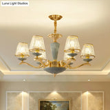 Antique Gold Ribbed Glass Chandelier - Elegant Bedroom Ceiling Pendant Lamp