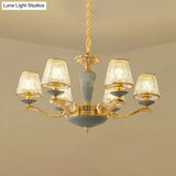 Antique Gold Ribbed Glass Chandelier - Elegant Bedroom Ceiling Pendant Lamp