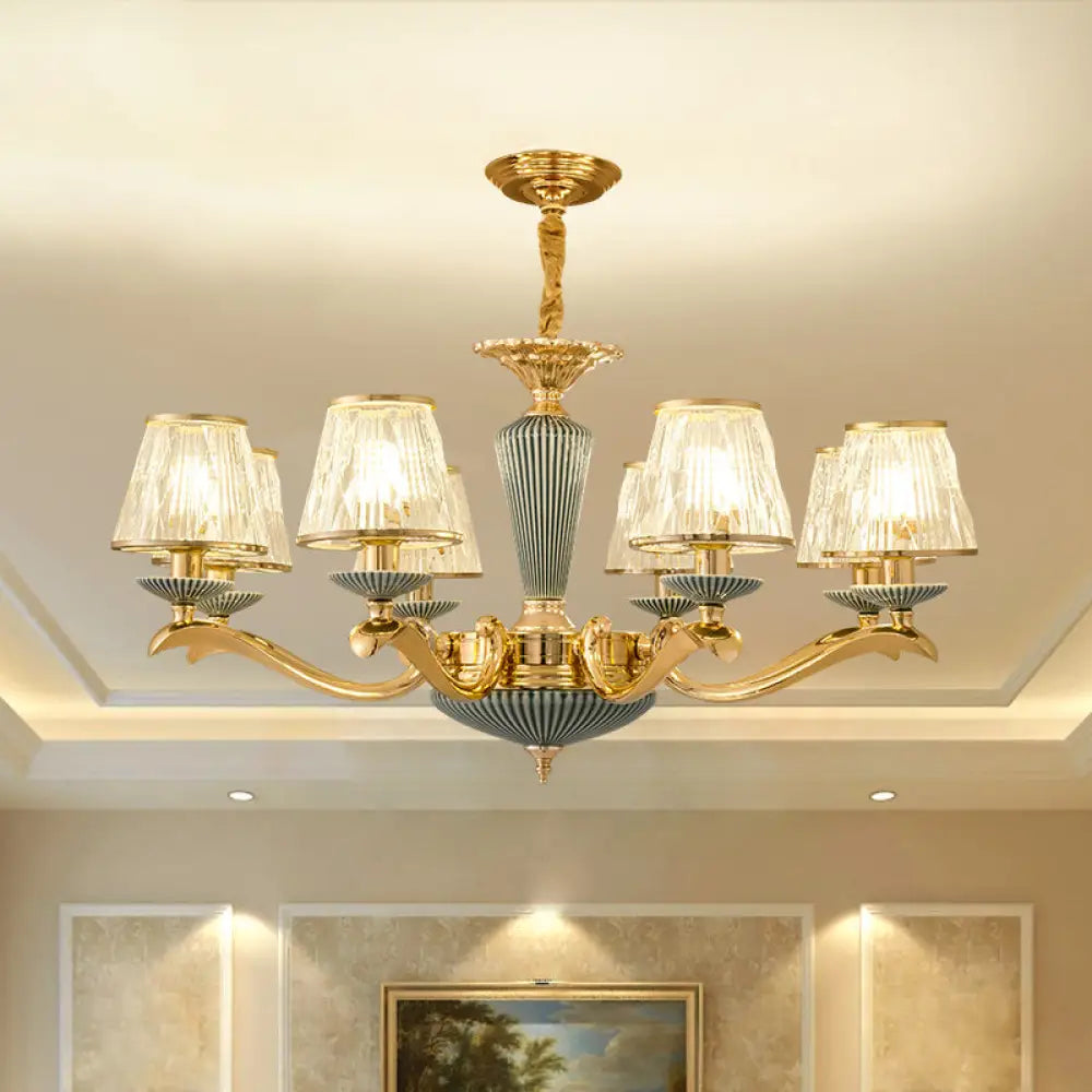 Antique Gold Ribbed Glass Chandelier - Elegant Bedroom Ceiling Pendant Lamp 8 /