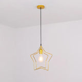 Antique Gold Star Cage Pendant Light For Dining Room - 1-Light Hanging Fixture / 2 Tiers