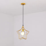 Antique Gold Star Cage Pendant Light For Dining Room - 1-Light Hanging Fixture / 3 Tiers