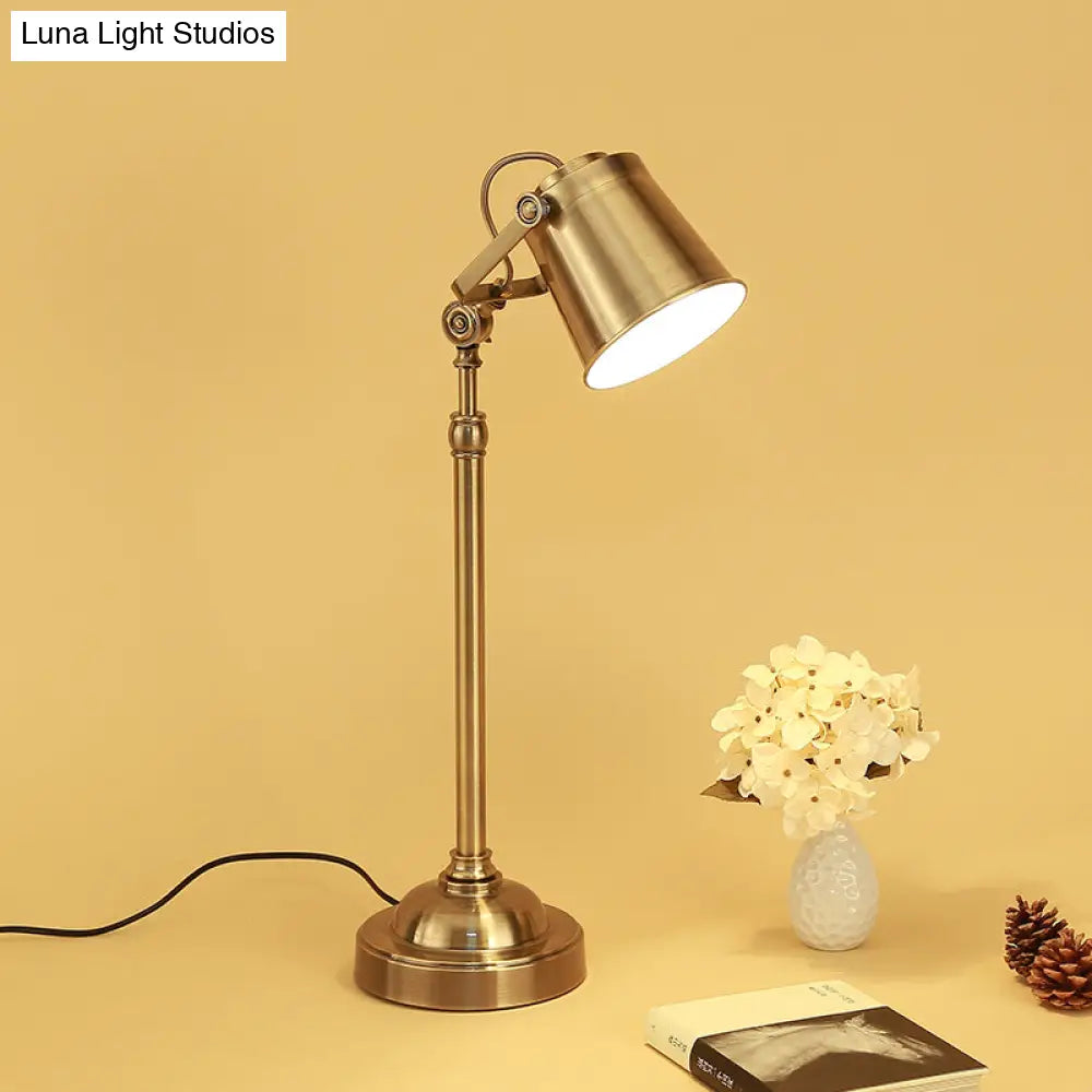 Antique Gold Swivel Shade Table Lamp - Stylish Metal Nightstand Light For Living Room