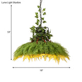 Antique Green Plant Led Pendant Lamp Metal Head Down Lighting - 14’/18’/21.5’ Wide For Restaurant