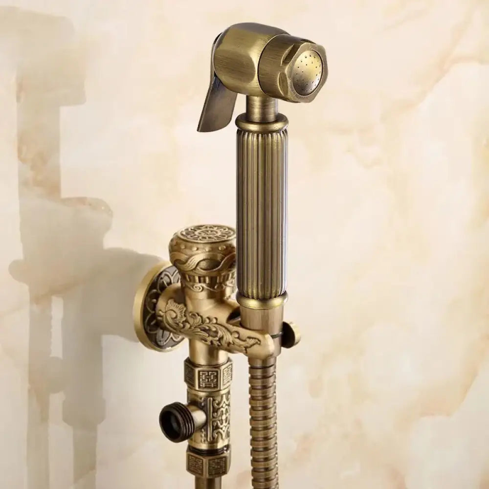 Antique Hand Held Bidet Sprayer Douche Toilet Kit Shattaf Shower Head Gold Copper Valve Set Jet Brass Toilet Bidet
