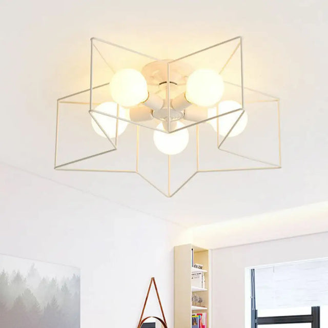 Antique Iron Flush Mount Ceiling Light With 5 Heads Semi Fixture – Perfect For Bedroom White
