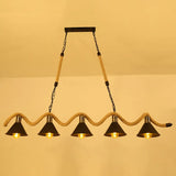 Antique Iron Hanging Island Light With Hemp Rope In Black 5 / A