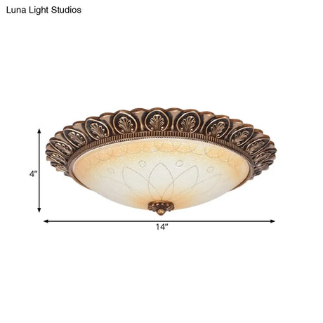 Antique Leaf - Trimmed Gold Led Flush Ceiling Light With Frosted Glass Dome - Flushmount Lighting