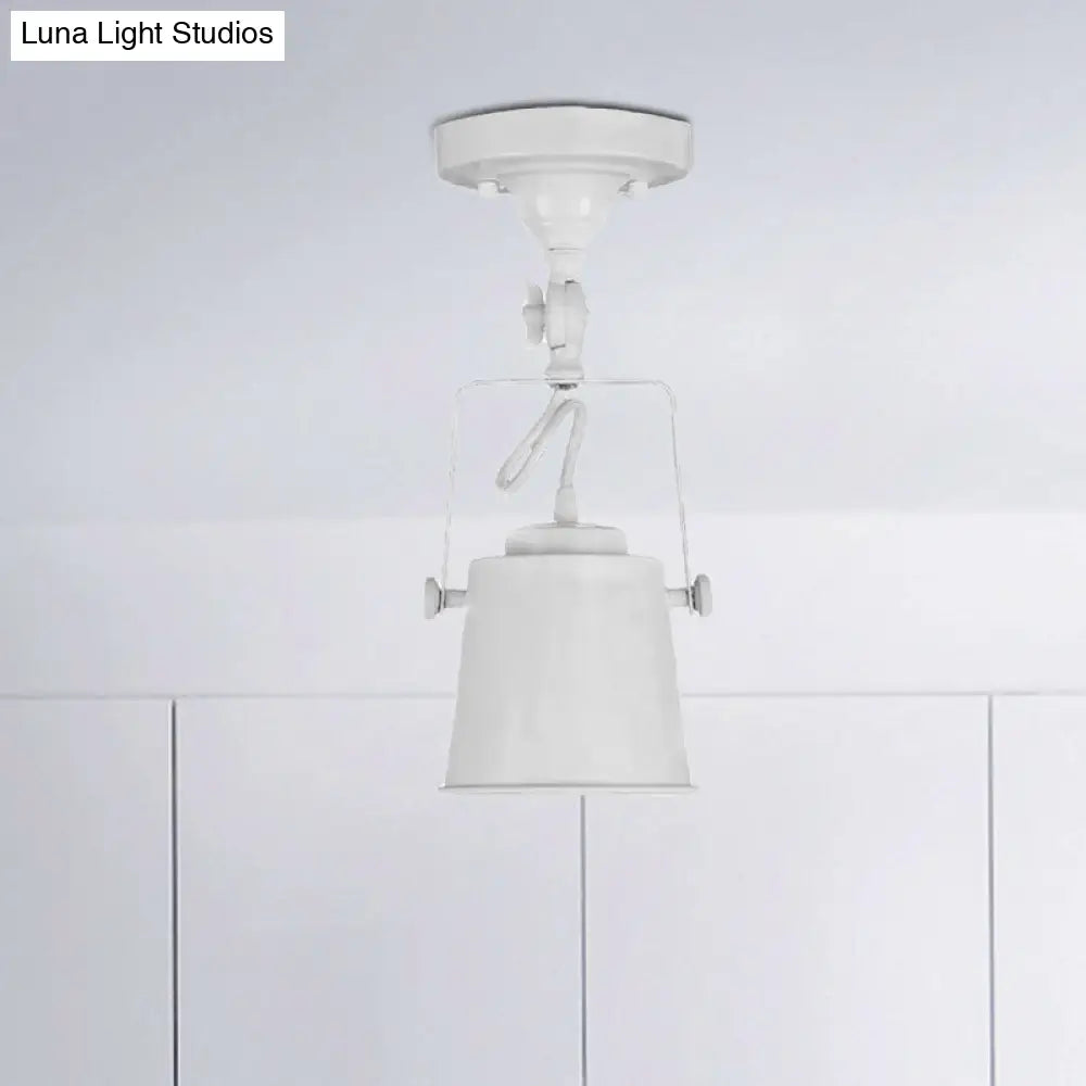 Antique Metal Bucket Shade Ceiling Lamp - Rotatable Semi Flush Pendant Light For Living Rooms 1