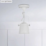 Antique Metal Bucket Shade Ceiling Lamp - Rotatable Semi Flush Pendant Light For Living Rooms 1