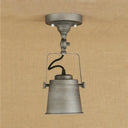 Antique Metal Bucket Shade Ceiling Lamp - Rotatable Semi Flush Pendant Light For Living Rooms 1