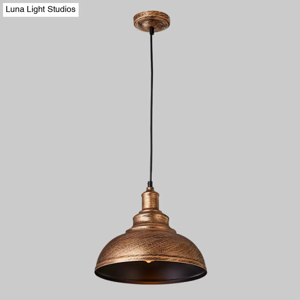 Antique Metal Pendant Light For Dining Room - 1-Light Hanging Fixture Bronze / 12