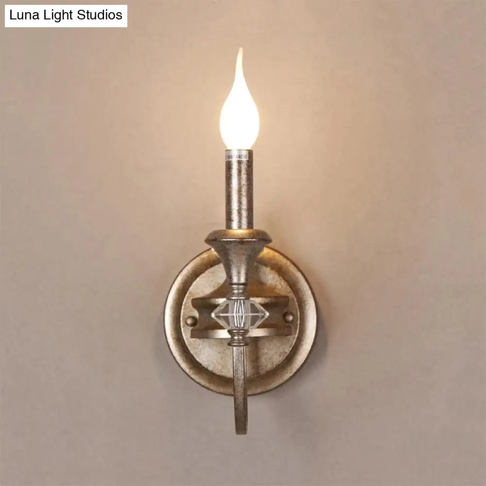 Antique Metal Rust Wall Mounted Sconce Light With Shade - Single