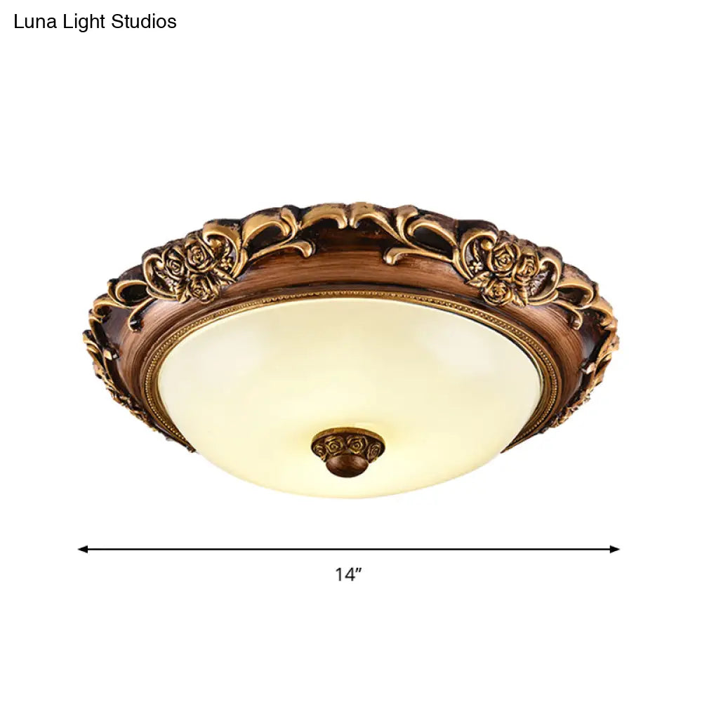 Antique Milk Glass Dome Bedroom Ceiling Light With Led Flush Mount Brown 14’/16’/19.5’ Dia