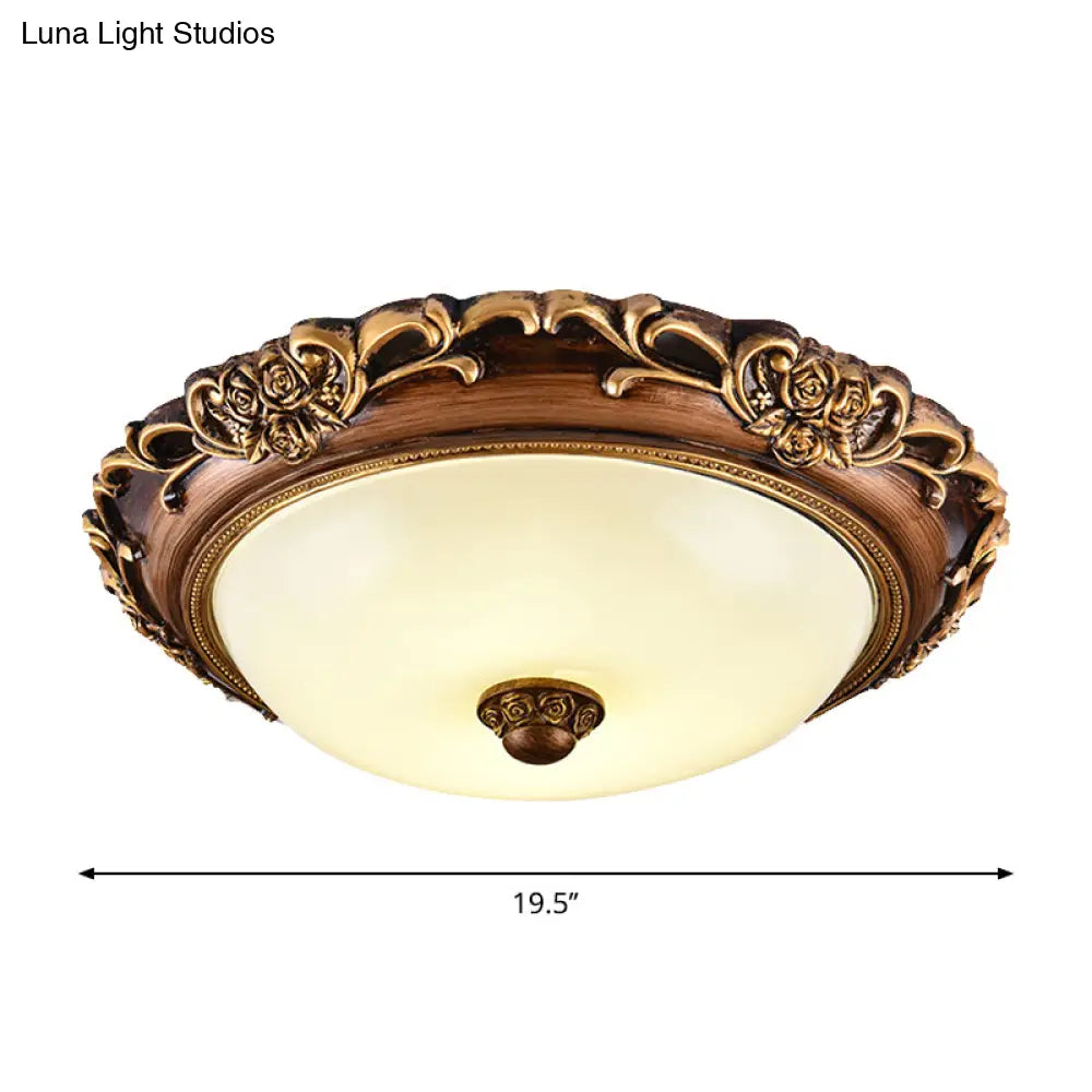Antique Milk Glass Dome Bedroom Ceiling Light With Led Flush Mount Brown 14’/16’/19.5’ Dia