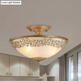 Antique Opal Glass Semi Flush Mount Ceiling Light With Gold/Black Bowl And 5 Bulbs For Dining Room