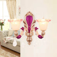 Antique Purple Glass Ruffle-Trimmed Wall Sconce With Double Heads Mount Light Fixture