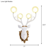 Antique Resin Deer-Shaped Wall Sconce With Clear Glass Shade And 4 Lights
