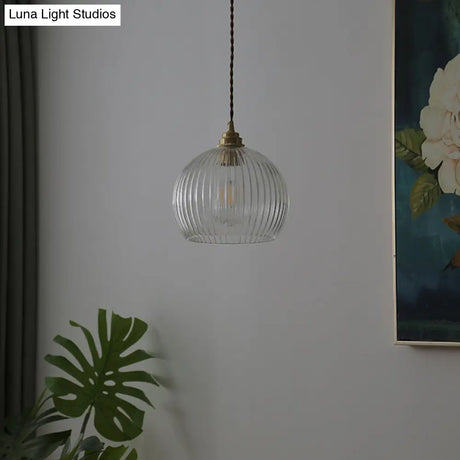 Antique Ribbed Glass Pendant Lighting - 1-Light Restaurant Hanging Light Fixture