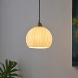 Antique Ribbed Glass Pendant Lighting - 1-Light Restaurant Hanging Light Fixture White / 8