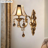 Antique Scalloped Shade Wall Lamp - Opaque Glass 1-Head Lighting With Crystal Accents In Brass