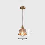 Antique Shaded Pendant Light - 1-Light Brown Glass Hanging In Brass For Dining Room Decor / B